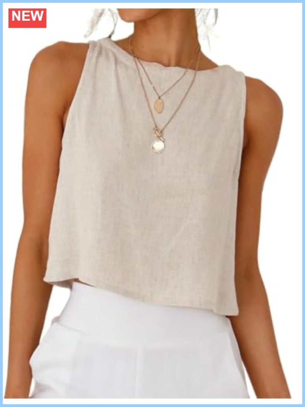 Womens Linen Cotton Crop Tank Top Sleeveless Summer Casual Loose